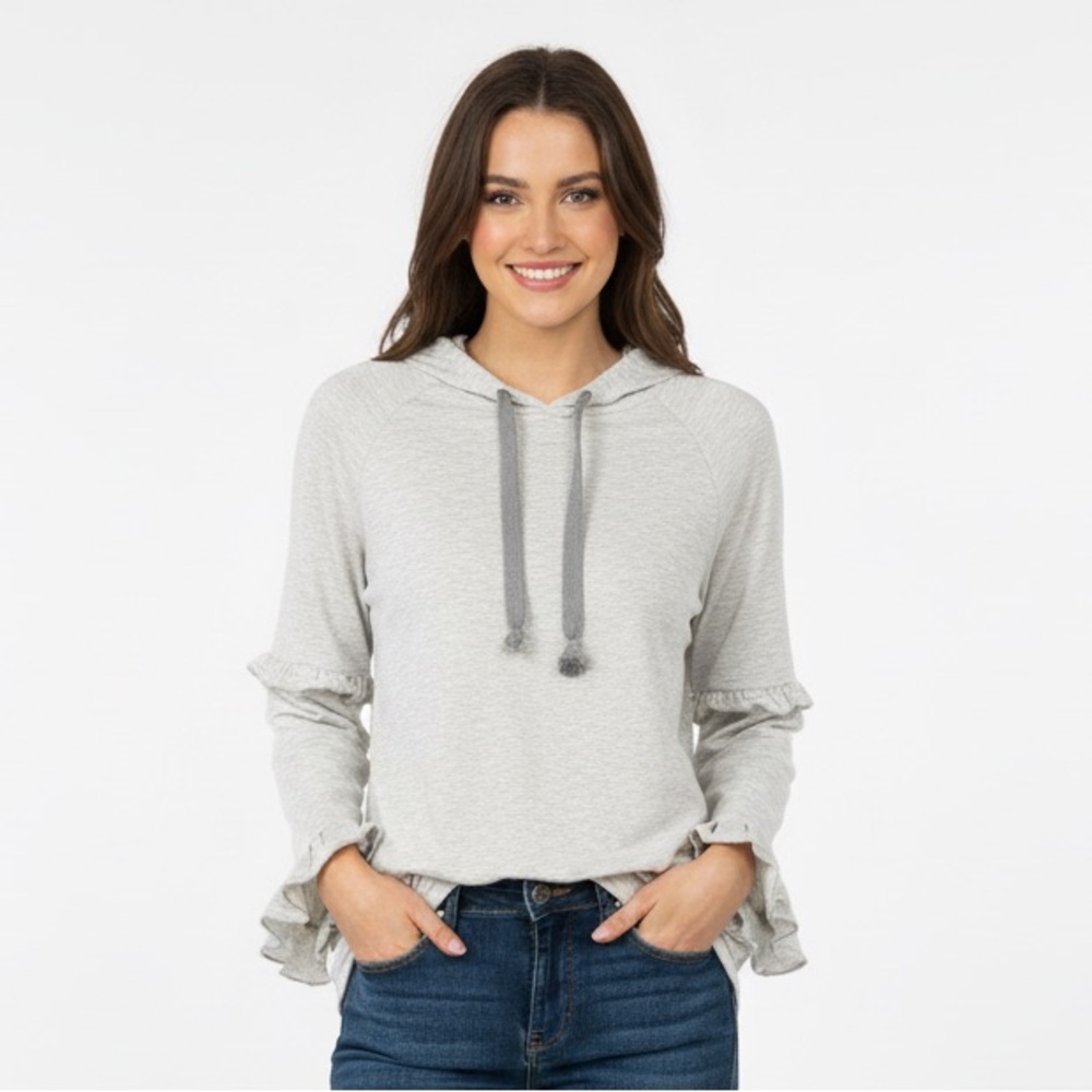 For The Republic Gray Ruffle Sleeve Hoodie